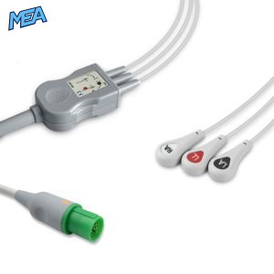 3-lead One-Piece ECG Cable with Snap end AHA for Hellige Monitors Reusable, Limb Lead, 2.5m+0.9m, Defib-Proof (with Resist)