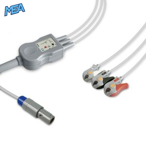 3-lead One-Piece ECG Cable with Grabber/Pinch end AHA for GE Healthcare 2418831-2 Reusable, Limb Lead, 2.5m+0.9m, Respiratory Rate