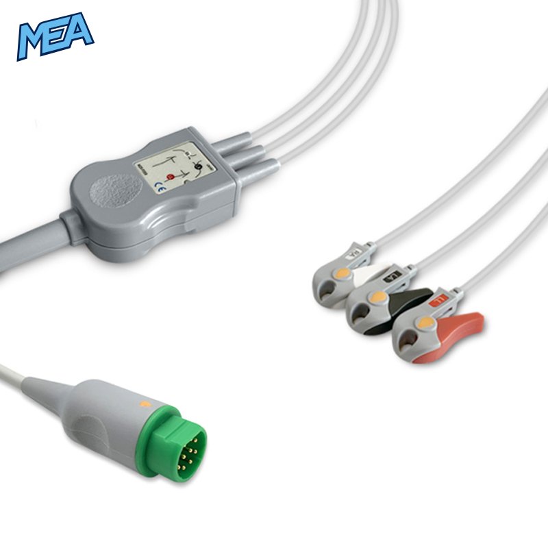 3-lead One-Piece ECG Cable with Grabber/Pinch end AHA for Siemens Monitors Reusable, Limb Lead, 2.5m+0.9m, Respiratory Rate 1 3-lead One-Piece ECG Cable with Grabber/Pinch end AHA for Siemens Monitors Reusable, Limb Lead, 2.5m+0.9m, Respiratory Rate
