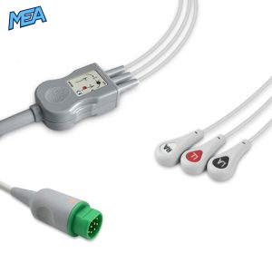 3-lead One-Piece ECG Cable with Snap end AHA for Siemens Monitors Reusable, Limb Lead, 2.5m+0.9m, Respiratory Rate