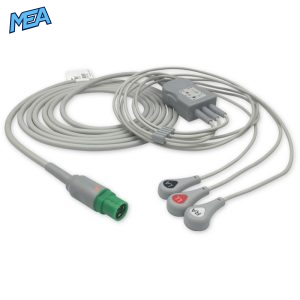 3-lead One-Piece ECG Cable with Snap end AHA for Draeger Monitors Reusable, Limb Lead, 2.5m+0.9m, Respiratory Rate