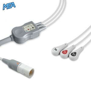 3-lead One-Piece ECG Cable with Snap end AHA for Draeger M35367 Reusable, Limb Lead, 2.5m+0.9m, Respiratory Rate