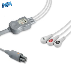 3-lead One-Piece ECG Cable with Snap end AHA for Colin MC039-55 Reusable, Limb Lead, 2.5m+0.9m, Respiratory Rate