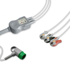 3-lead One-Piece ECG Cable with Grabber/Pinch end AHA for Medtronic Monitors Reusable, Limb Lead, 2.5m+0.9m, Defib-Proof (with Resist)