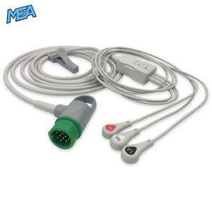 3-lead One-Piece ECG Cable with Snap end AHA for Physio-Control 11110-000029 Reusable, Limb Lead, 2.5m+0.9m, Defib-Proof (with Resist)