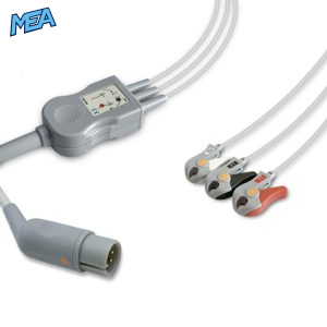 3-lead One-Piece ECG Cable with Grabber/Pinch end AHA for M&B Monitors Reusable, Limb Lead, 2.5m+0.9m, Respiratory Rate