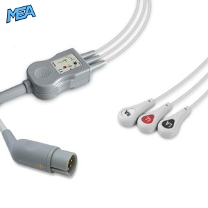 3-lead One-Piece ECG Cable with Snap end AHA for M&B Monitors Reusable, Limb Lead, 2.5m+0.9m, Respiratory Rate