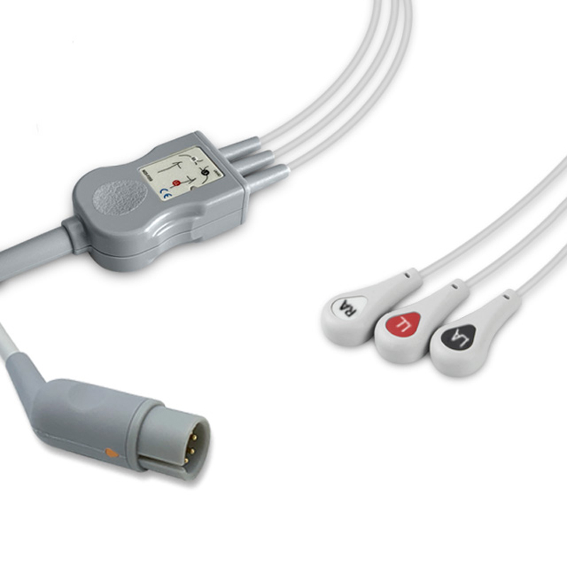 3-lead One-Piece ECG Cable with Snap end AHA for M&B Monitors Reusable, Limb Lead, 2.5m+0.9m, Respiratory Rate 1 3-lead One-Piece ECG Cable with Snap end AHA for M&B Monitors Reusable, Limb Lead, 2.5m+0.9m, Respiratory Rate