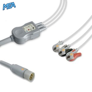 3-lead One-Piece ECG Cable with Grabber/Pinch end AHA for CASMed Monitors Reusable, Limb Lead, 2.5m+0.9m, Respiratory Rate
