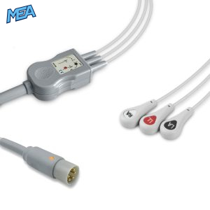 3-lead One-Piece ECG Cable with Snap end AHA for CASMed 01-04-0177 Reusable, Limb Lead, 2.5m+0.9m, Respiratory Rate