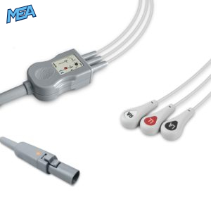 3-lead One-Piece ECG Cable with Snap end AHA for CASMed 01-02-0308 Reusable, Limb Lead, 2.5m+0.9m, Respiratory Rate