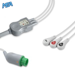 3-lead One-Piece ECG Cable with Snap end AHA for Emtel Monitors Reusable, Limb Lead, 2.5m+0.9m, Defib-Proof (with Resist)