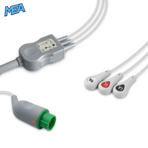 3-lead One-Piece ECG Cable with Snap end AHA for Mennen Medical Monitors Reusable, Limb Lead, 2.5m+0.9m, Defib-Proof (with Resist)