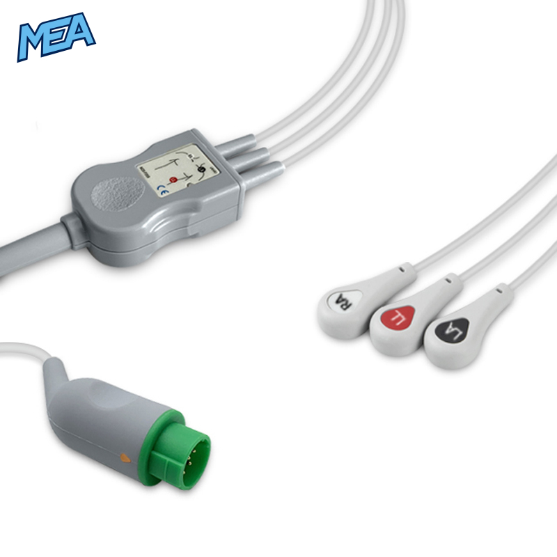 3-lead One-Piece ECG Cable with Snap end AHA for Mennen Medical Monitors Reusable, Limb Lead, 2.5m+0.9m, Defib-Proof (with Resist) 1 3-lead One-Piece ECG Cable with Snap end AHA for Mennen Medical Monitors Reusable, Limb Lead, 2.5m+0.9m, Defib-Proof (with Resist)