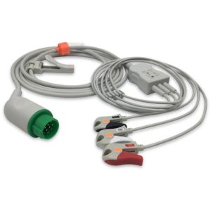 3-lead One-Piece ECG Cable with Grabber/Pinch end AHA for Biolight Monitors Reusable, Limb Lead, 2.5m+0.9m, Defib-Proof (with Resist)