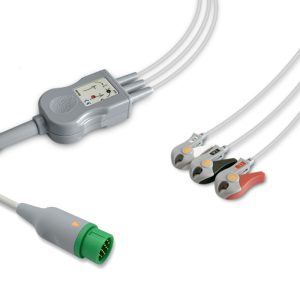 3-lead One-Piece ECG Cable with Grabber/Pinch end AHA for Biolight 15-031-0014 Reusable, Limb Lead, 2.5m+0.9m, Defib-Proof (with Resist)