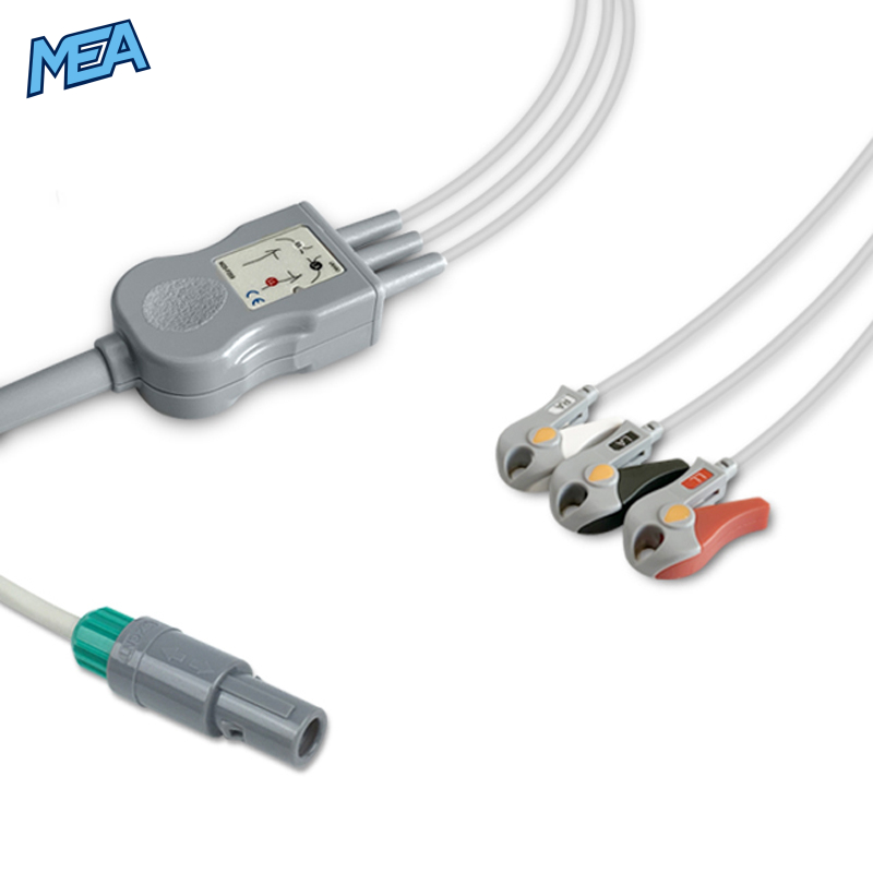 3-lead One-Piece ECG Cable with Grabber/Pinch end AHA for Biosys Monitors Reusable, Limb Lead, 2.5m+0.9m, Respiratory Rate 1 3-lead One-Piece ECG Cable with Grabber/Pinch end AHA for Biosys Monitors Reusable, Limb Lead, 2.5m+0.9m, Respiratory Rate