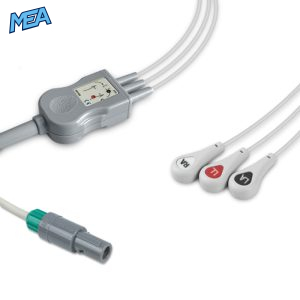 3-lead One-Piece ECG Cable with Snap end AHA for Biosys Monitors Reusable, Limb Lead, 2.5m+0.9m, Respiratory Rate