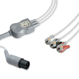 3-lead One-Piece ECG Cable with Grabber/Pinch end AHA for Comen Monitors Reusable, Limb Lead, 2.5m+0.9m, Respiratory Rate