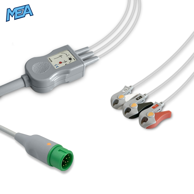 3-lead One-Piece ECG Cable with Grabber/Pinch end AHA for Comen 040-000908-00 Reusable, Limb Lead, 2.5m+0.9m, Respiratory Rate 2 3-lead One-Piece ECG Cable with Grabber/Pinch end AHA for Comen 040-000908-00 Reusable, Limb Lead, 2.5m+0.9m, Respiratory Rate - Image 2