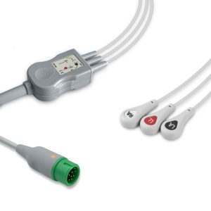 3-lead One-Piece ECG Cable with Snap end AHA for Comen 700-0008-24 Reusable, Limb Lead, 2.5m+0.9m, Defib-Proof (with Resist)