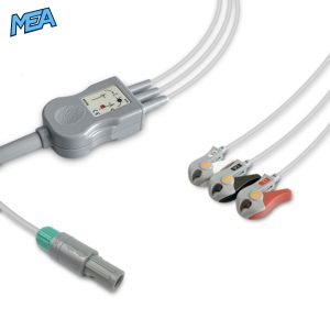 3-lead One-Piece ECG Cable with Grabber/Pinch end AHA for Sonoscape Monitors Reusable, Limb Lead, 2.5m+0.9m, Respiratory Rate
