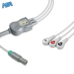 3-lead One-Piece ECG Cable with Snap end AHA for Sonoscape Monitors Reusable, Limb Lead, 2.5m+0.9m, Respiratory Rate