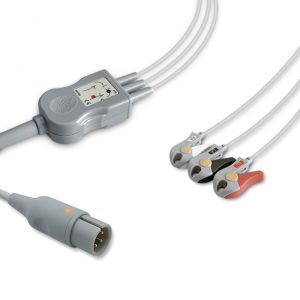 3-lead One-Piece ECG Cable with Grabber/Pinch end AHA for COMBIOMED Monitors Reusable, Limb Lead, 2.5m+0.9m, Respiratory Rate