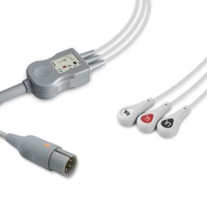 3-lead One-Piece ECG Cable with Snap end AHA for COMBIOMED Monitors Reusable, Limb Lead, 2.5m+0.9m, Respiratory Rate