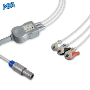 3-lead One-Piece ECG Cable with Grabber/Pinch end AHA for Charmcare Monitors Reusable, Limb Lead, 2.5m+0.9m, Respiratory Rate