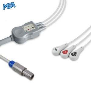 3-lead One-Piece ECG Cable with Snap end AHA for Charmcare Monitors Reusable, Limb Lead, 2.5m+0.9m, Respiratory Rate