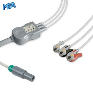 3-lead One-Piece ECG Cable with Grabber/Pinch end AHA for Huntleigh Monitors Reusable, Limb Lead, 2.5m+0.9m, Respiratory Rate