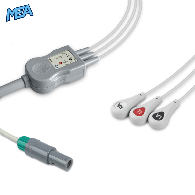 3-lead One-Piece ECG Cable with Snap end AHA for Huntleigh Monitors Reusable, Limb Lead, 2.5m+0.9m, Respiratory Rate 1 3-lead One-Piece ECG Cable with Snap end AHA for Huntleigh Monitors Reusable, Limb Lead, 2.5m+0.9m, Respiratory Rate