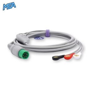 3-lead One-Piece ECG Cable with Snap end AHA for Infunix Monitors Reusable，3.4M, 6pin, with snap end