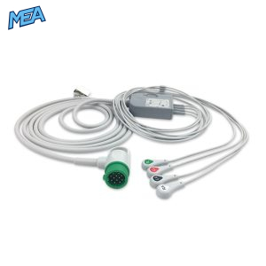 4-lead One-Piece ECG Cable with Snap end AHA for Physio-Control 11111-000018 Reusable, Limb Lead, 2.5m+0.9m, Defib-Proof (with Resist)
