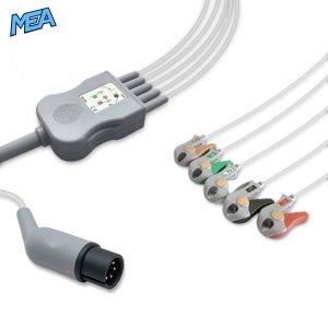 5-lead One-Piece ECG Cable with Grabber/Pinch end AHA for Edan M15-040155 Reusable, Limb + Chest Lead, 2.5m+0.9m, Respiratory Rate