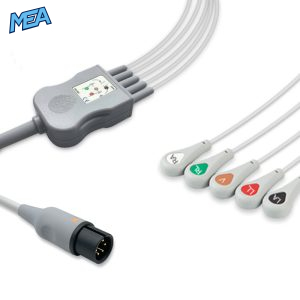 5-lead One-Piece ECG Cable with Snap end AHA for Edan 01.57.471096-11 Reusable, Limb + Chest Lead, 2.5m+0.9m, Defib-Proof (with Resist)