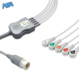 5-lead One-Piece ECG Cable with Snap end AHA for Philips M1977A Reusable, Limb + Chest Lead, 2.5m+0.9m, Defib-Proof (with Resist)