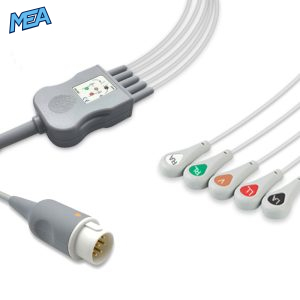 5-lead One-Piece ECG Cable with Snap end AHA for Philips M1734A Reusable, Limb + Chest Lead, 2.5m+0.9m, Defib-Proof (with Resist)