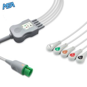 5-lead One-Piece ECG Cable with Snap end AHA for Spacelabs Monitors Reusable, Limb + Chest Lead, 2.5m+0.9m, Defib-Proof (with Resist)
