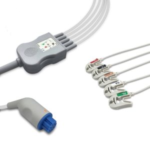5-lead One-Piece ECG Cable with Grabber/Pinch end AHA for Artema S&W Monitors Reusable, Limb + Chest Lead, 2.5m+0.9m, Respiratory Rate