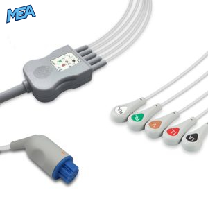 5-lead One-Piece ECG Cable with Snap end AHA for Artema S&W Monitors Reusable, Limb + Chest Lead, 2.5m+0.9m, Respiratory Rate