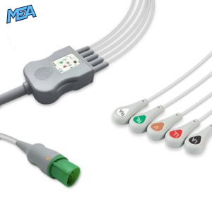 5-lead One-Piece ECG Cable with Snap end AHA for Nihon Kohden BC-765VA Reusable, Limb + Chest Lead, 2.5m+0.9m, Defib-Proof (with Resist)