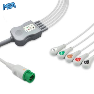5-lead One-Piece ECG Cable with Snap end AHA for Mindray 040-000961-00 Limb + Chest Lead, 2.5m+0.9m, Respiratory Rate