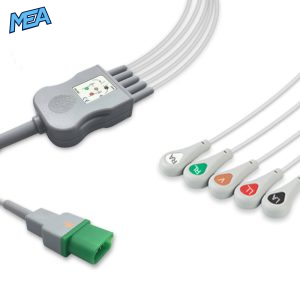 5-lead One-Piece ECG Cable with Snap end AHA for Mindray 0012-00-1156-01 Reusable, Limb + Chest Lead, 2.5m+0.9m, Defib-Proof (with Resist)