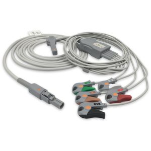 5-lead One-Piece ECG Cable with Grabber/Pinch end AHA for Welch Allyn Monitors Reusable, Limb + Chest Lead, 2.5m+0.9m, Defib-Proof (with Resist)