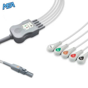 5-lead One-Piece ECG Cable with Snap end AHA for Welch Allyn 008-0879-00 Reusable, Limb + Chest Lead, 2.5m+0.9m, Defib-Proof (with Resist)
