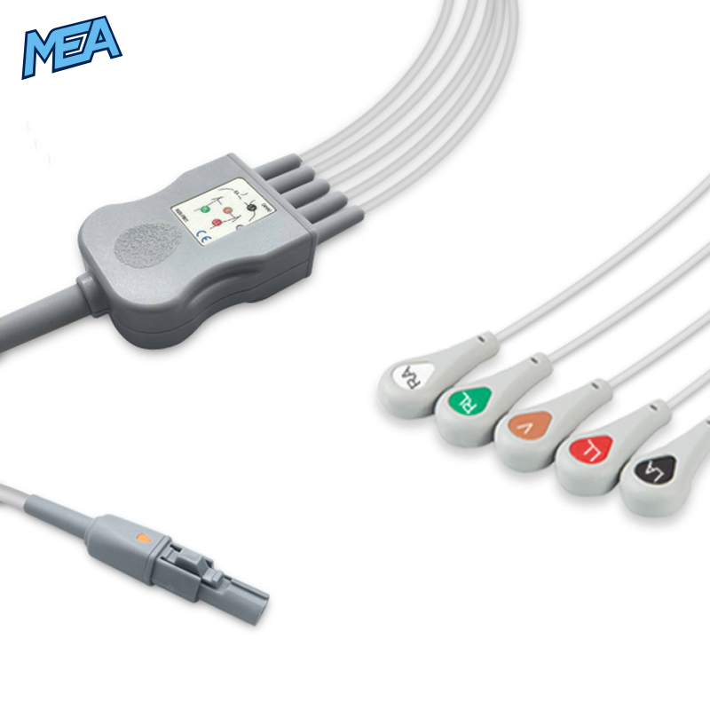 5-lead One-Piece ECG Cable with Snap end AHA for Welch Allyn 008-0879-00 Reusable, Limb + Chest Lead, 2.5m+0.9m, Defib-Proof (with Resist) 1 5-lead One-Piece ECG Cable with Snap end AHA for Welch Allyn 008-0879-00 Reusable, Limb + Chest Lead, 2.5m+0.9m, Defib-Proof (with Resist)