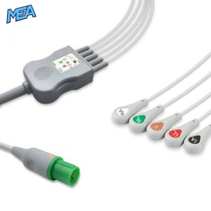 5-lead One-Piece ECG Cable with Snap end AHA for Hellige Monitors Reusable, Limb + Chest Lead, 2.5m+0.9m, Defib-Proof (with Resist)