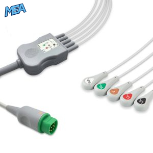 5-lead One-Piece ECG Cable with Snap end AHA for Siemens Monitors Reusable, Limb + Chest Lead, 2.5m+0.9m, Respiratory Rate